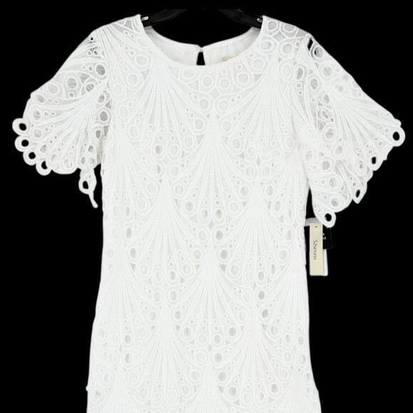 52seven Women's Pullover Full Lined Short Sleeve White Lace Shift Dress Sz 8 NWT - Picture 4 of 13